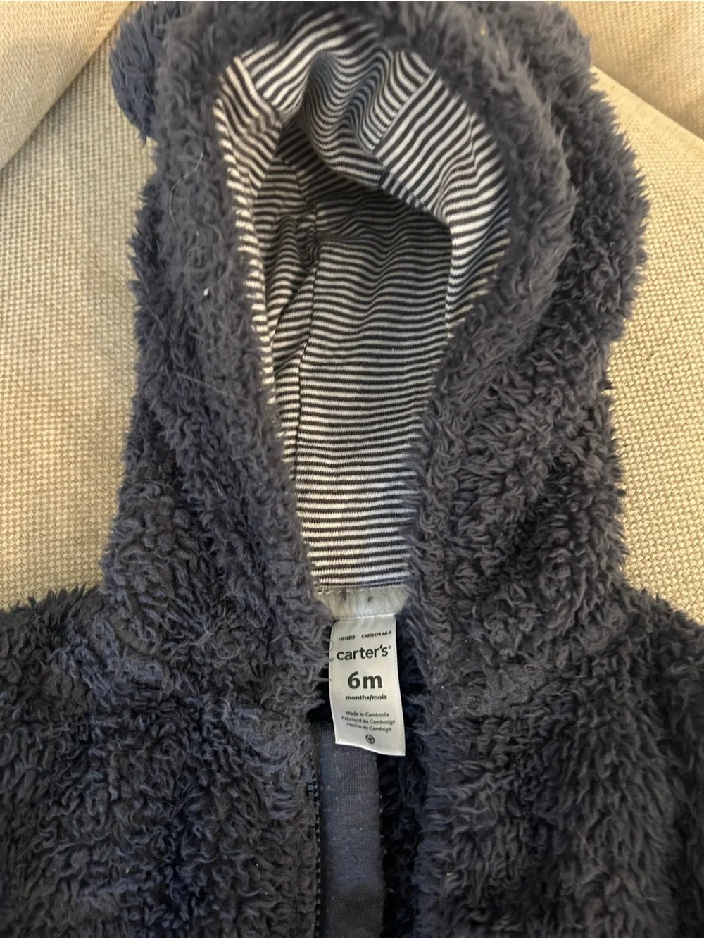 Baby Fuzzy Hooded One-Piece in Dark Navy